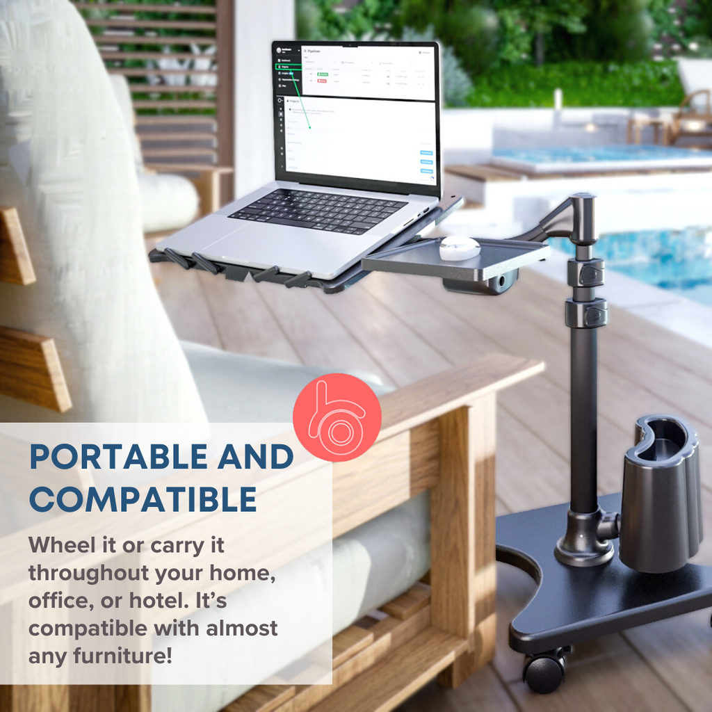 Supporto porta PC mobile con braccio regolabile – Postazione laptop con ruote per Home Office
