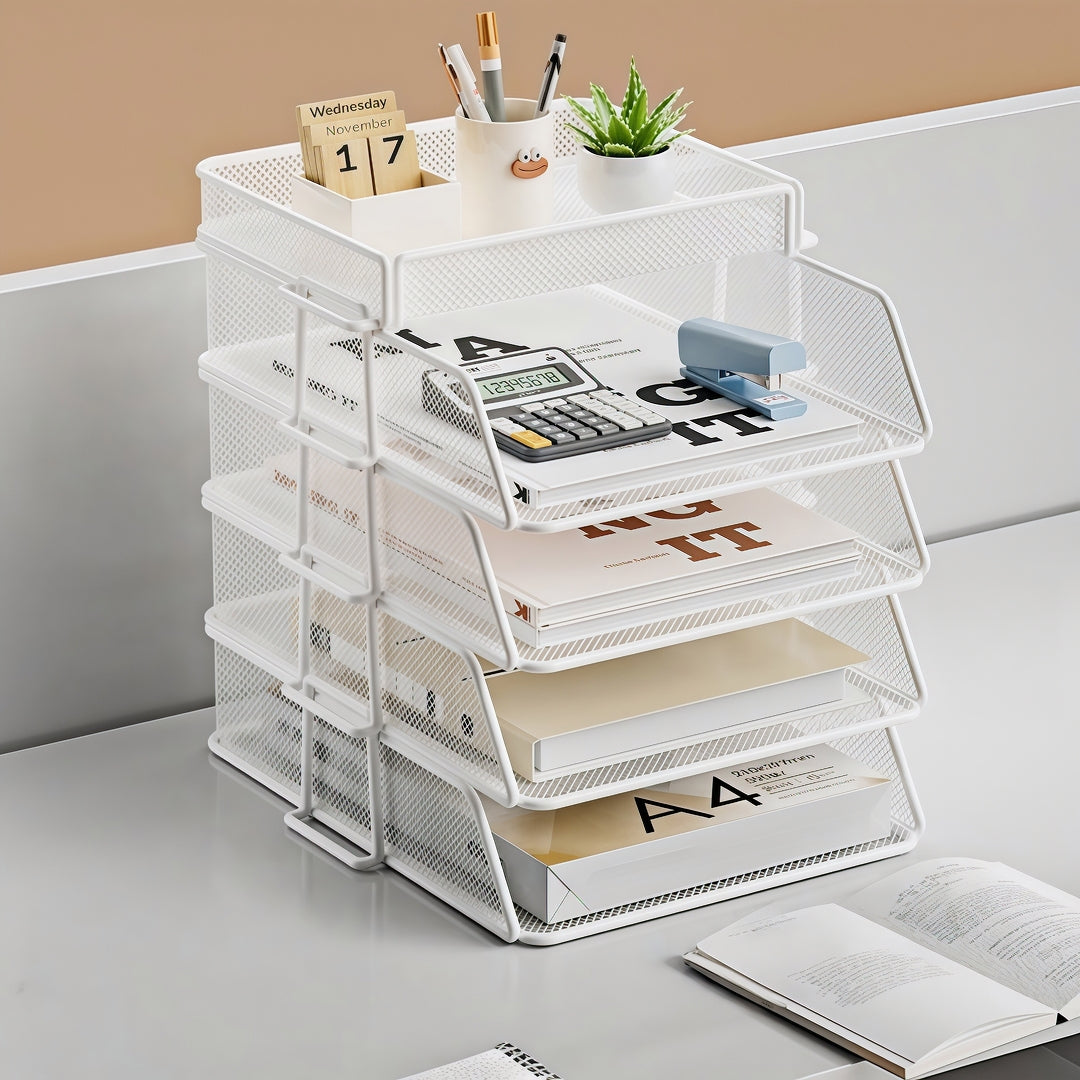 Portadocumenti da scrivania in metallo bianco Cameron – Organizer ufficio moderno