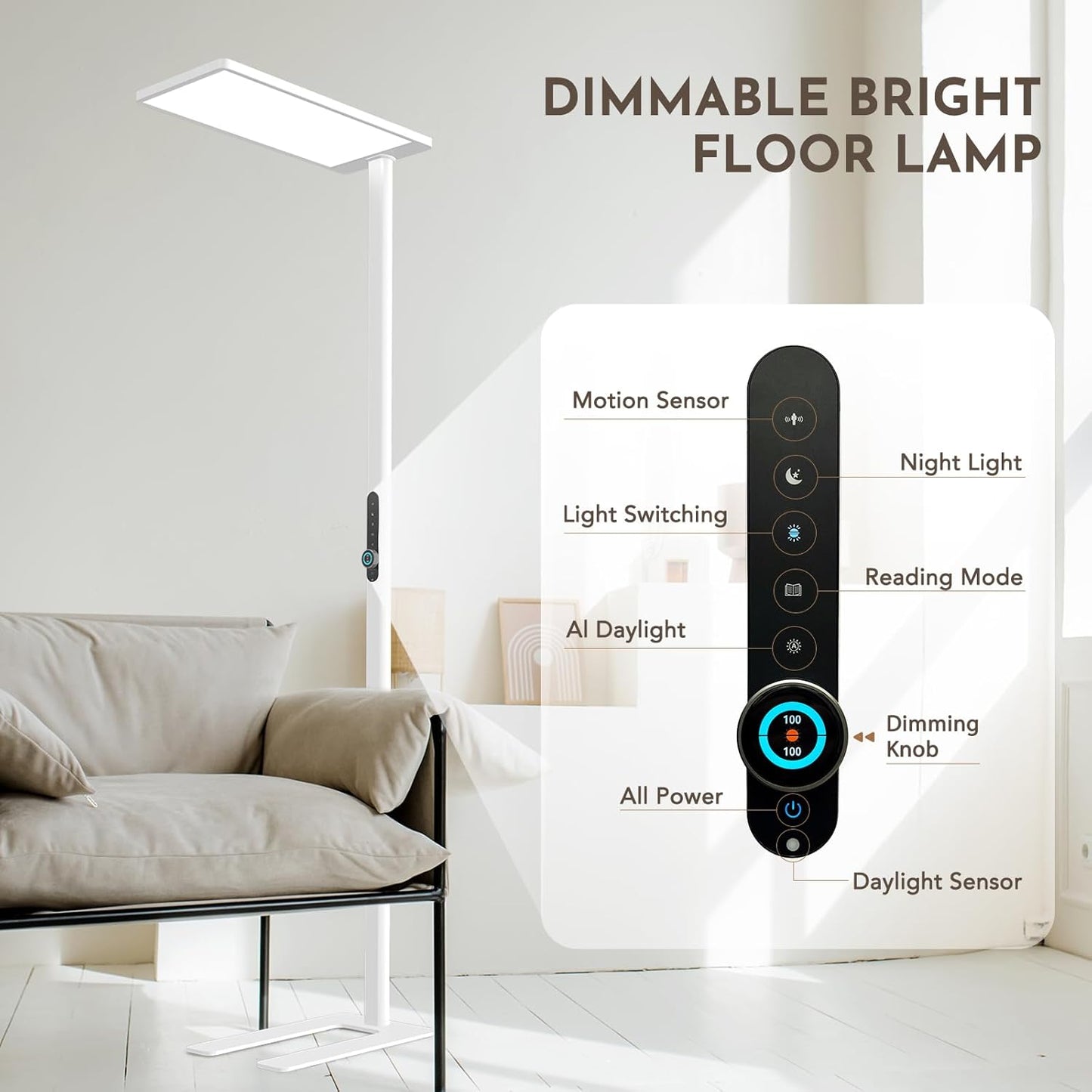 Lampada da terra LED 120W con Sensore di Movimento – Luce Spettro Completo 10500 lm, 4000K Luce Diurna