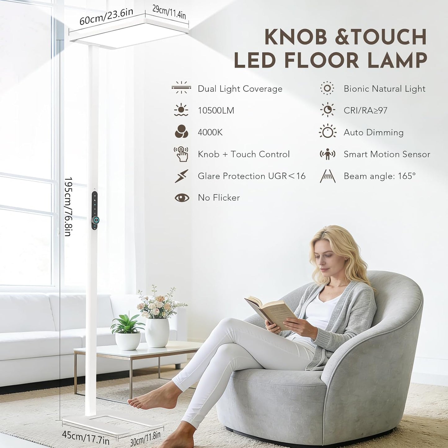 Lampada da terra LED 120W con Sensore di Movimento – Luce Spettro Completo 10500 lm, 4000K Luce Diurna