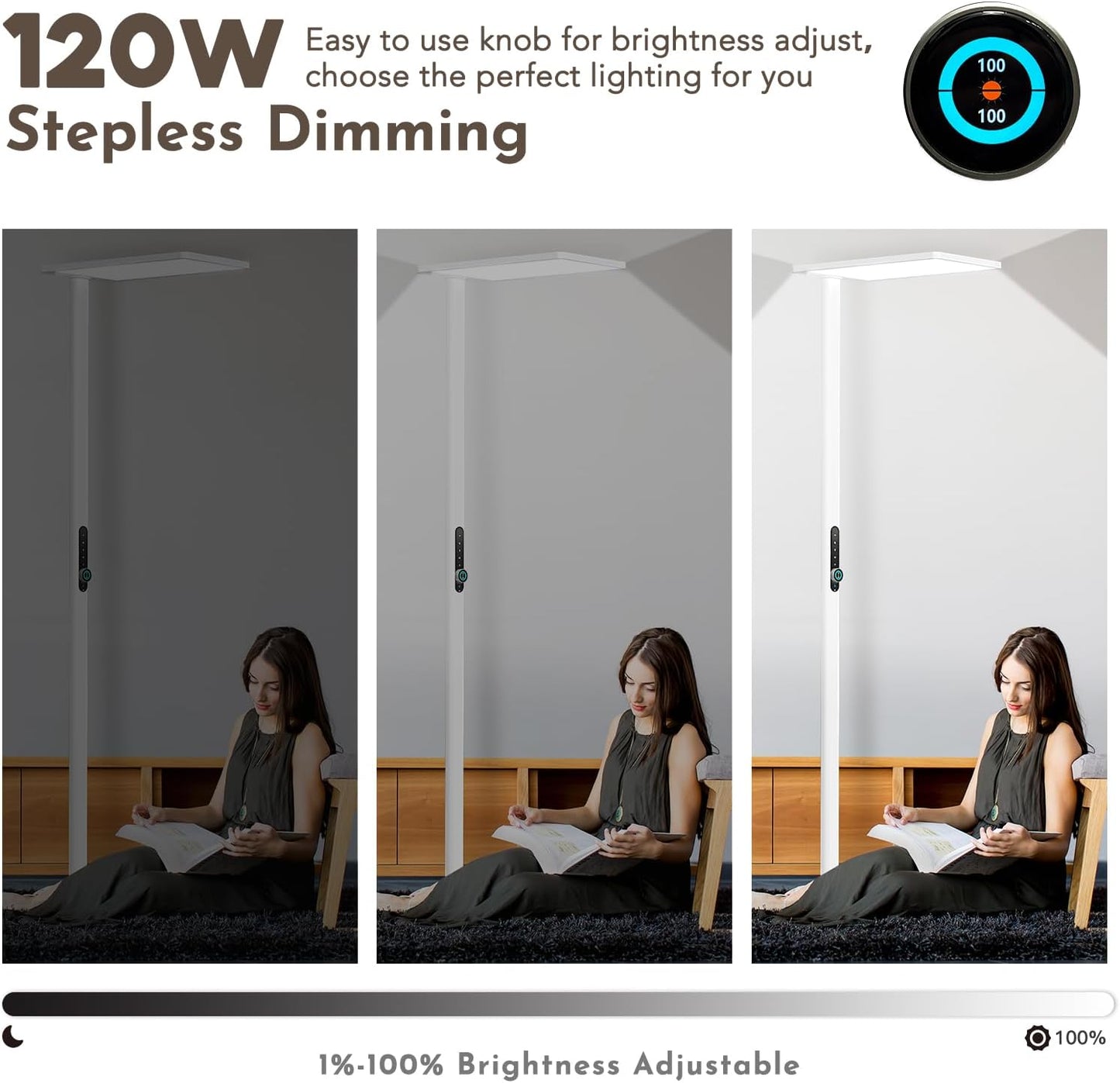 Lampada da terra LED 120W con Sensore di Movimento – Luce Spettro Completo 10500 lm, 4000K Luce Diurna