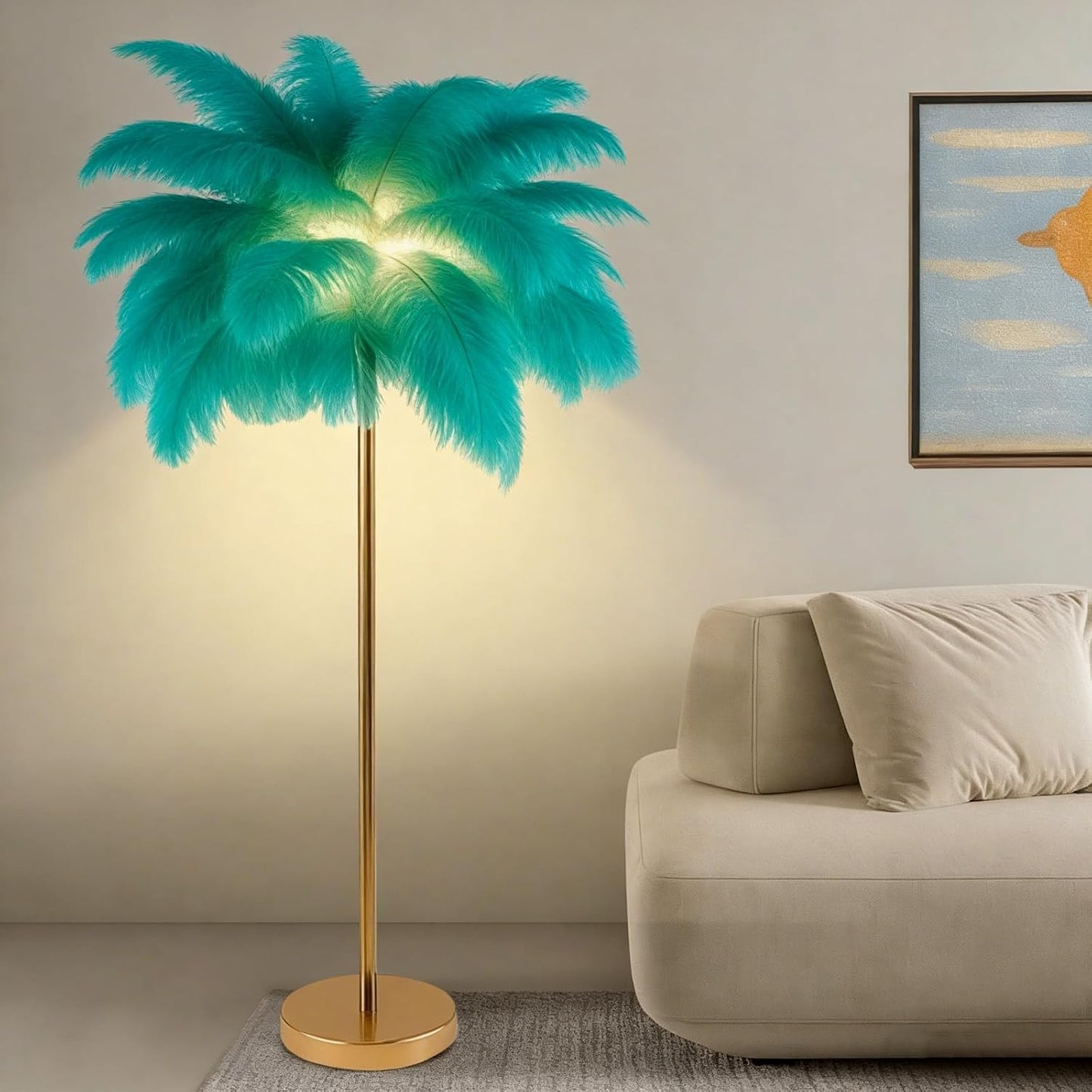 Lampada da terra con piume di struzzo – Design moderno, 3 tonalità di luce – Oro Rosa, 160 cm